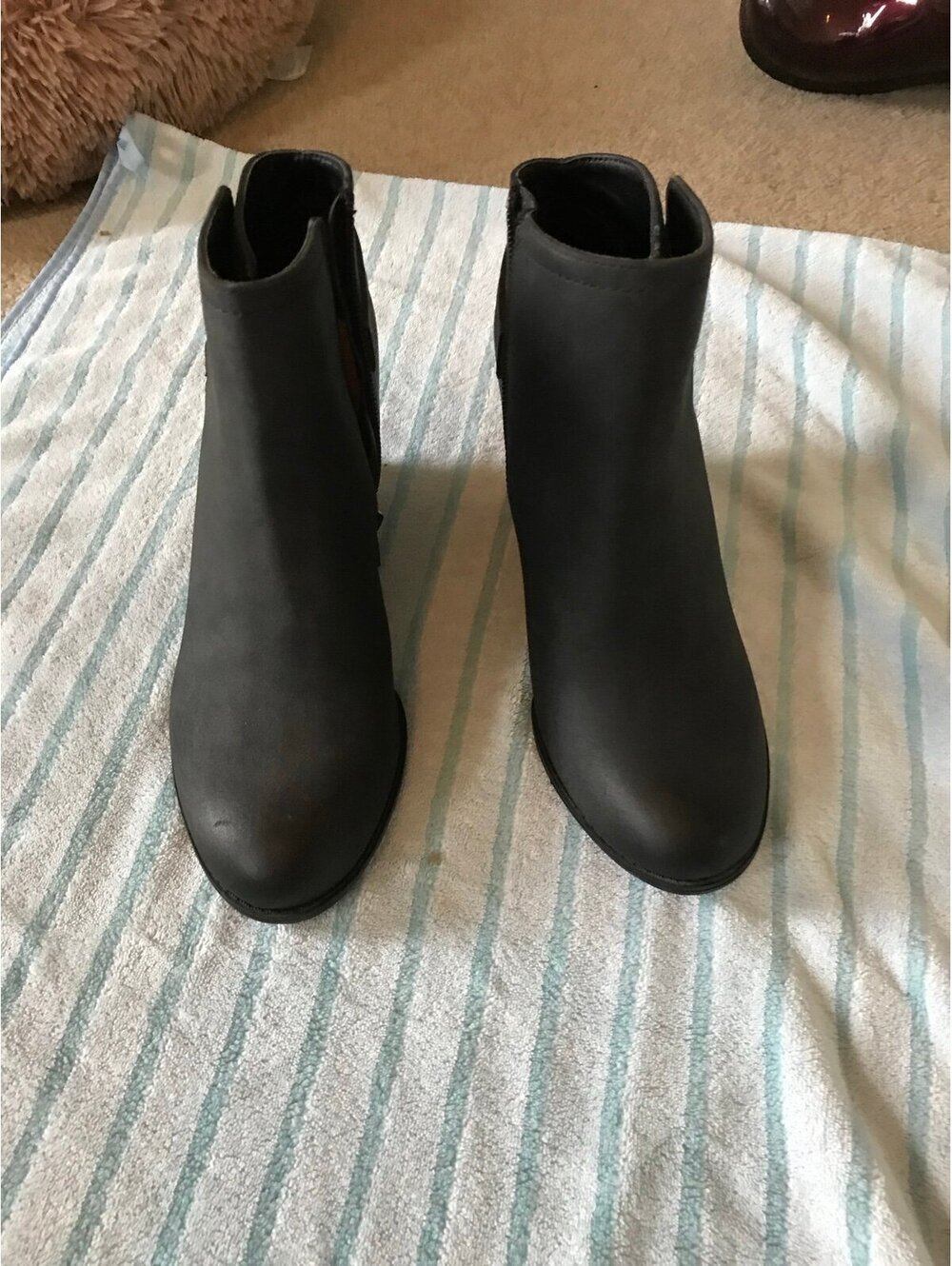 Black Wedge Ankle Booties Side Zip Elastic Panel Size 7.5